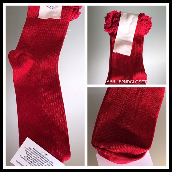 FREE PEOPLE RED CROCHET LACE TRIM ANKLE BOOT SOCKS - Picture 5 of 7